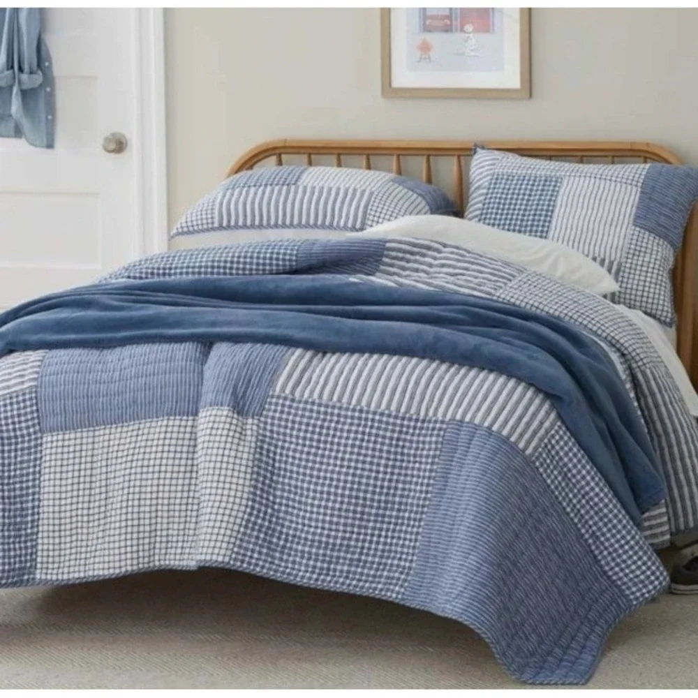 Comapany Kids Twin XL Quilt Yarn Dye Stripe Block Blue/White With Sham